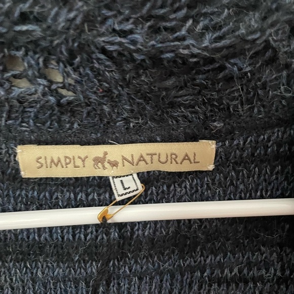 Simply Natural Dark Blue Alpaca Wool Cardigan Sweater with Shawl Collar - Picture 3 of 6